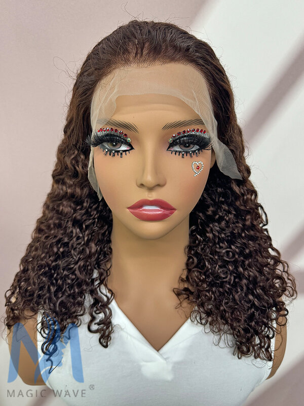 Peluca de cabello humano ondulado para mujeres negras, pelo Remy brasileño con encaje Frontal rizado, marrón Chocolate, 250% de densidad, 13x4, n. ° 4