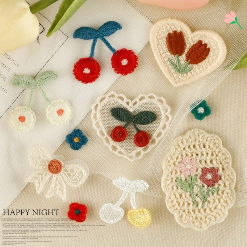 Sew-on Embroidery Patch High Quality Cherry Flower Clothing Badge Accessories Embroidered Fabric Patch Clothing Patches