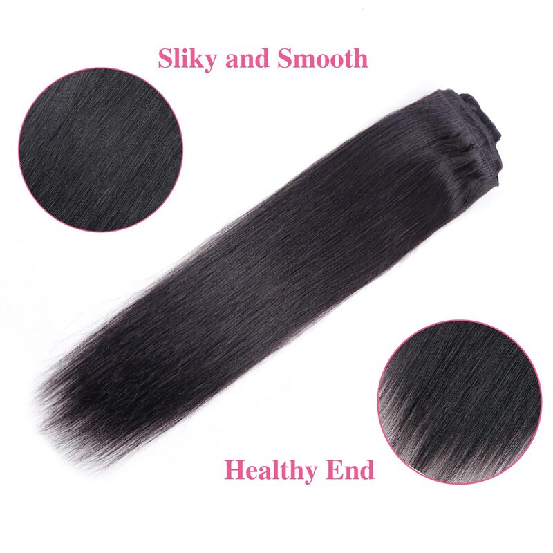 Clip em extensões de cabelo para mulheres, cabelo humano reto brasileiro, cor preta natural, Ins Remy Hair, sem costura Clip Ins