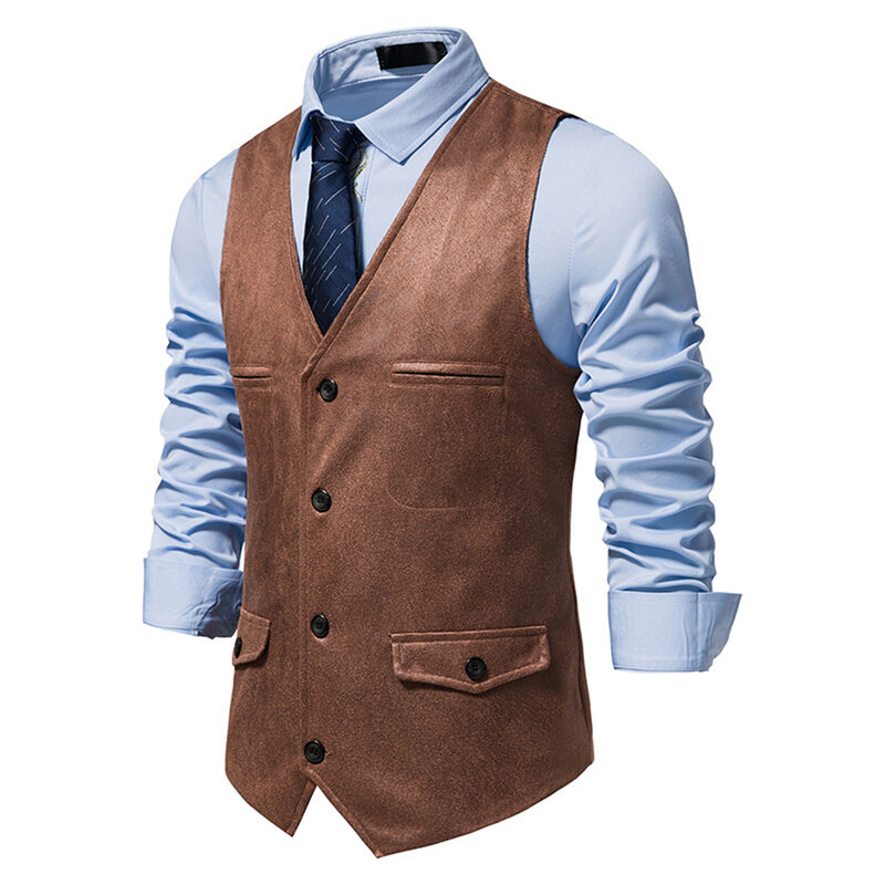 Chaleco de Tweed elegante y clásico para hombre, chalecos Retro con botones de gamuza, diseño Vintage de espiga, cómodos de llevar