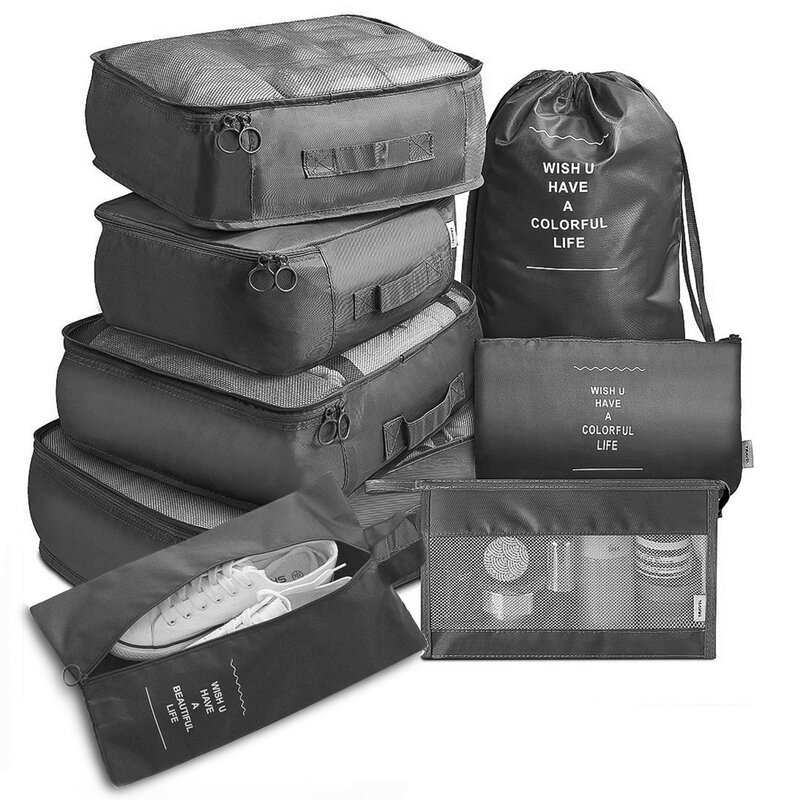 8Pcs ชุด Travel Organizer กระเป๋าเก็บกระเป๋าเดินทางบรรจุชุดกรณีเก็บกระเป๋าเดินทางแบบพกพาเสื้อผ้ารองเท้า Tidy กระเป๋า