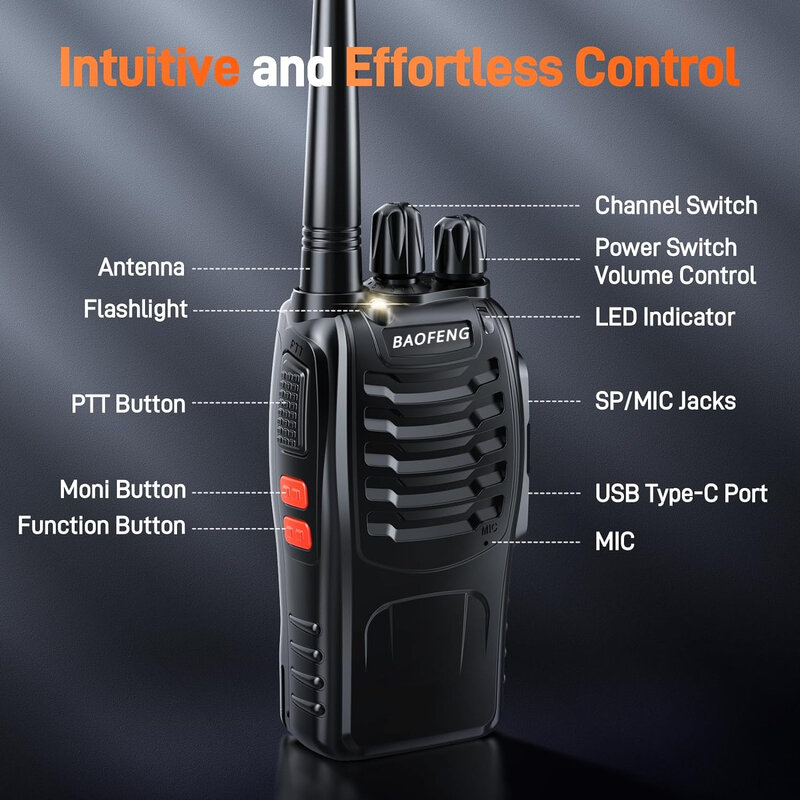 BAOFENG-Rechargeable Two-Way Walkie Talkie, BF-888S, Long Distance, Handset for Outdoor, Hotel, Construction Site, etc.