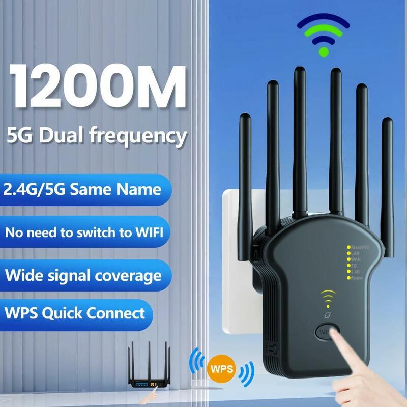 Repetidor Wi-Fi sem fio de banda dupla, 1200Mbps, 2.4G, rede 5GHz, longo alcance, impulsionador de sinal para casa, escritório