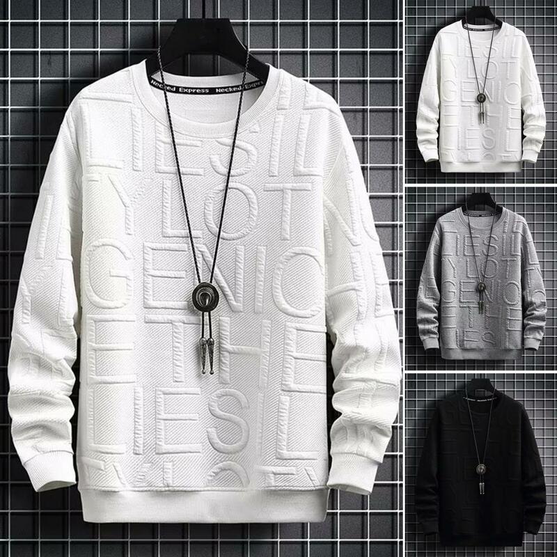 Men Ribbed Cuff Sweatshirt Men's Streetwear Sweatshirt with Letter Print Loose Fit O-neck Long Sleeve Pullover for Spring Autumn