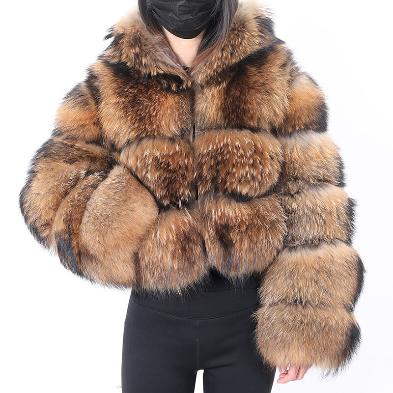 MAOMAOKONG-chaquetas de piel de mapache 2022 Natural para mujer, Abrigo con capucha súper caliente, moda de invierno, ropa femenina de lujo de talla grande