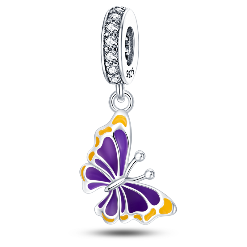 New 925 Sterling Silver Purple Bead Flower Dangle Charm Fit Original Pandora Brand Bracelet And Necklace 925 Jewelry Gift making