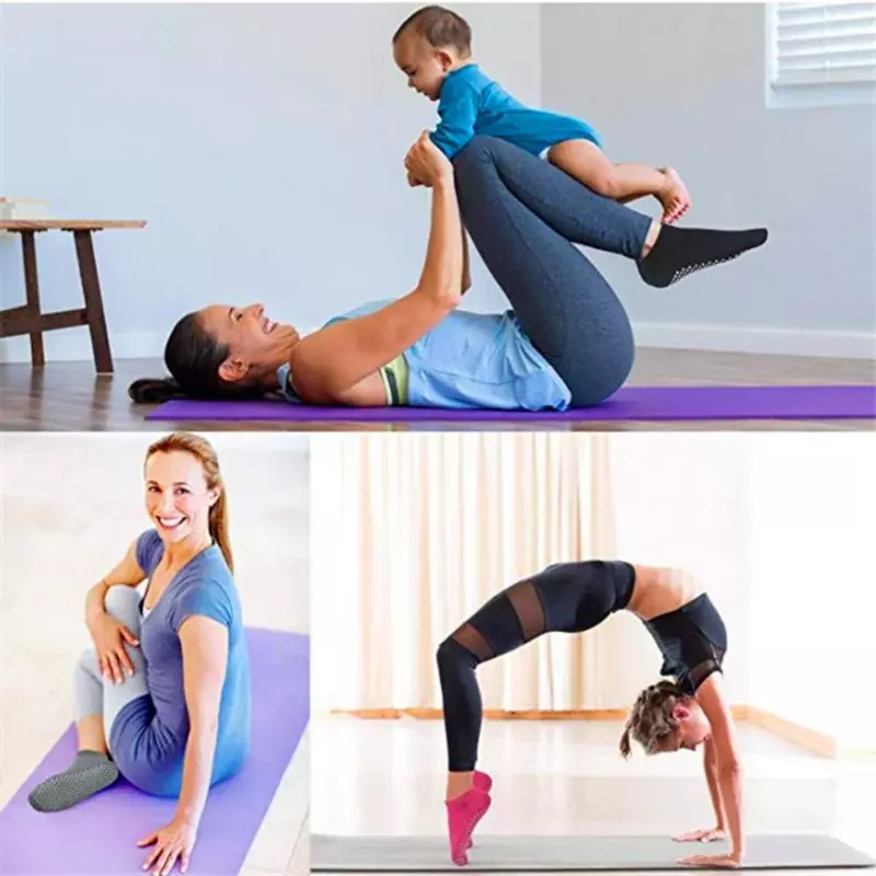 3 Pasang/Lot Kaus Kaki Yoga untuk Wanita Anti-selip Pegangan Tali Perban Kaus Kaki Katun Pilates Murni Barre Latihan Balet Tanpa Alas Kaki