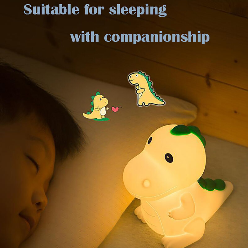 Lampu malam LED silikon kartun dinosaurus, lampu warna-warni untuk anak-anak, kamar tidur, dekorasi samping tempat tidur, hadiah liburan tipe-c pengisian