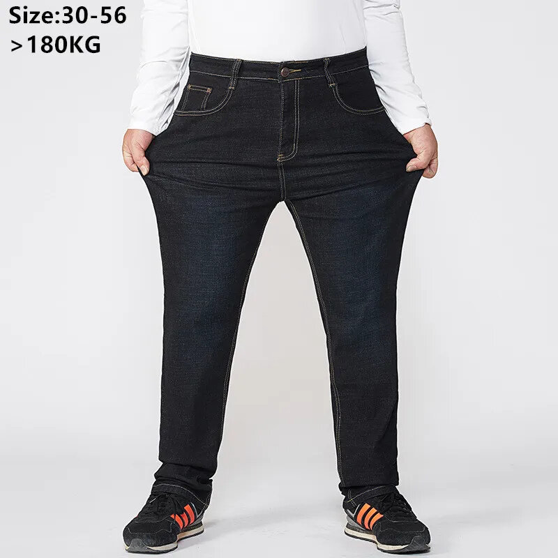 Jean Denim Taille Haute pour Homme, Pantalon Droit Extensible, Grande Taille Plus, 180kg, 56, 54, 52, 50, Automne et Hiver