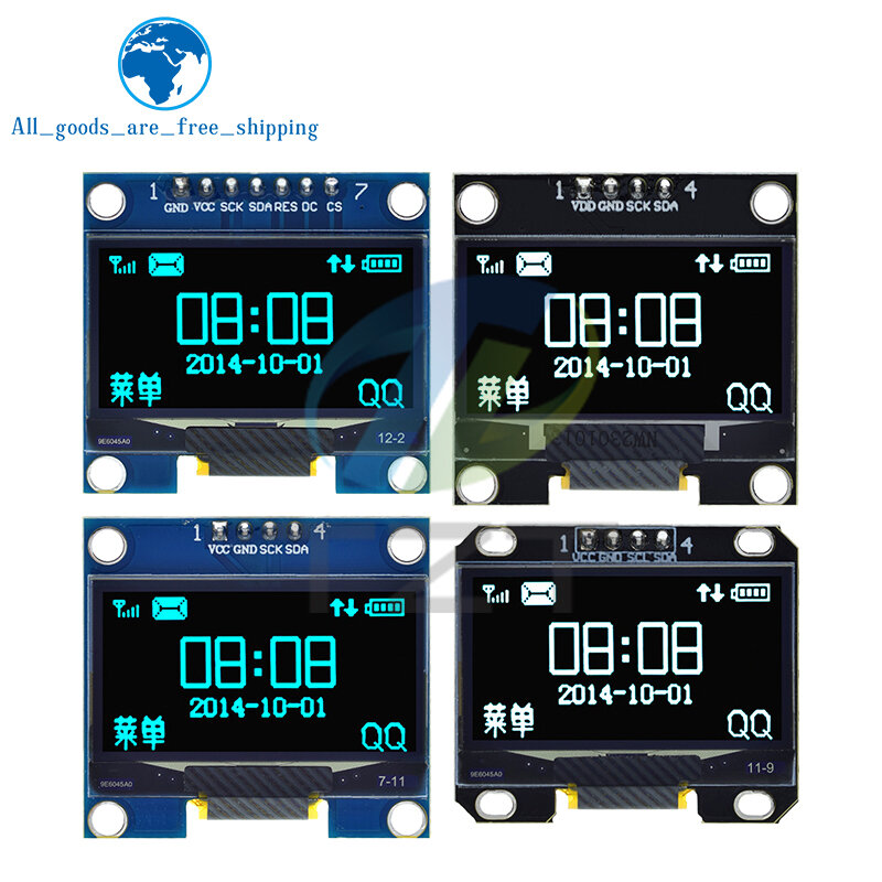 TZT-Módulo OLED SPI/IIC I2C, módulo de pantalla LED LCD de 1,3 pulgadas, comunicación en color blanco/azul, 128x64, 1,3 pulgadas