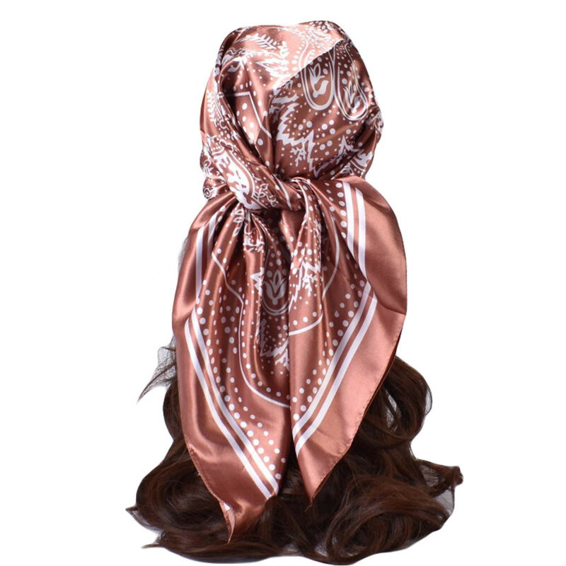 Bufanda cuadrada de seda satinada para mujer, pañuelo para el pelo, envolturas para la cabeza para dormir, pañuelo cuadrado de seda de 90cm, turbante de flores de mano, chal