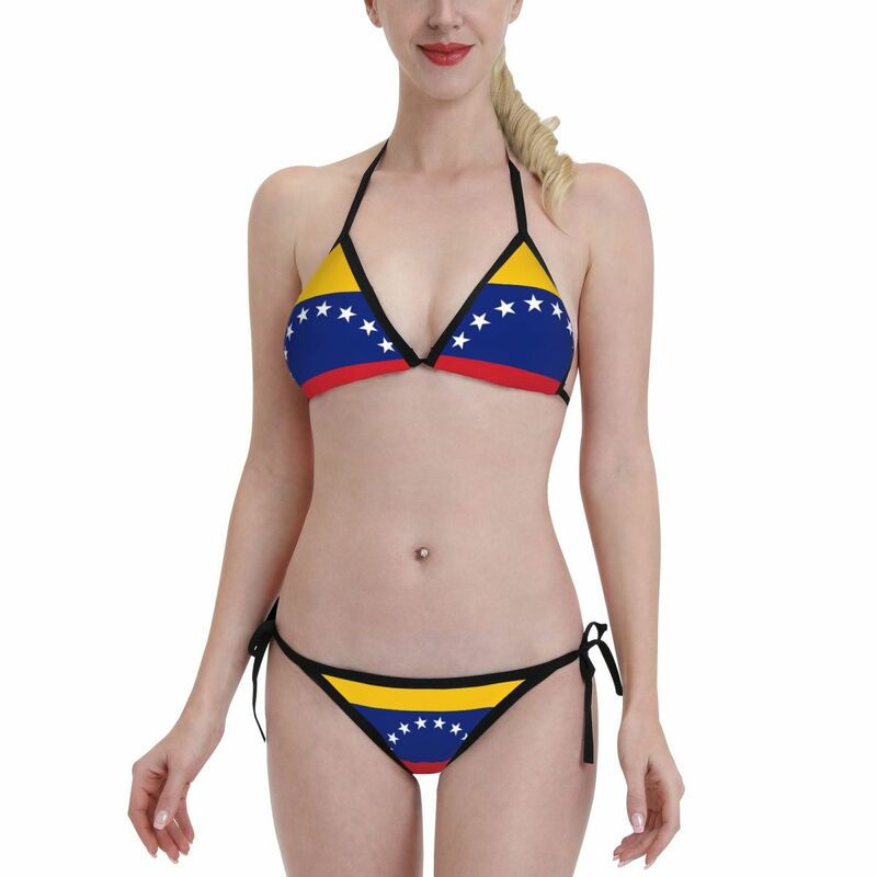مثير مثلث بيكيني العلم من فنزويلا بانديرا فينيزولانا فنزويلا أنيمي البيكينيات ملابس السباحة المطبوعة ثونغ خمر ملابس الشاطئ