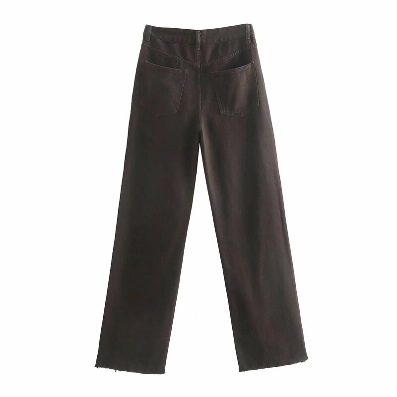 Women 2023 New Chic Fashion High Waist Straight Jeans Vintage Zipper Fly Pockets Frayed Hem Female Denim Pants Mujer