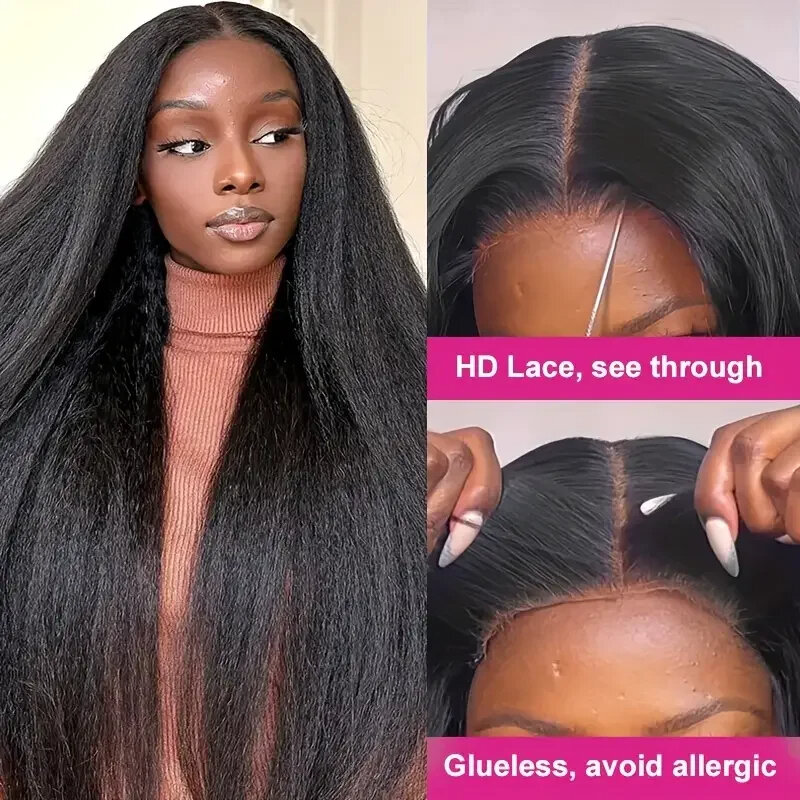 Glueless Wear And Go Kinky Straight 4x4 Transparent Lace Front Human Hair Wigs Brazilian Remy Human Hair Wigs For Beginners