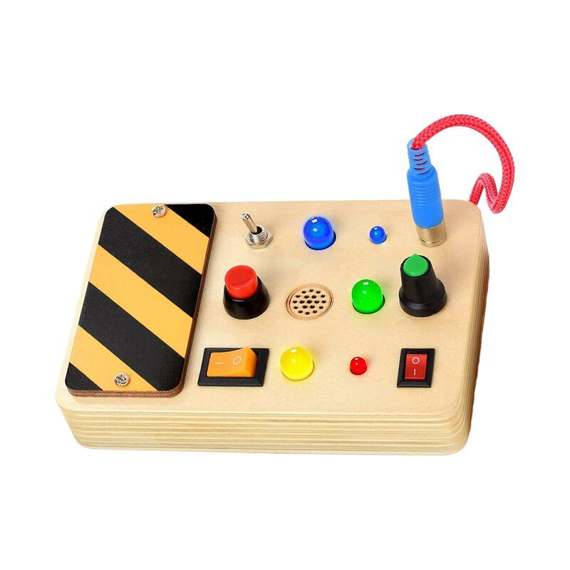 Switches Busy Board Sensory Board Toddlers Learning Cognitive LED Busy Board LED Wooden Sensory Board for Children Holiday Gifts