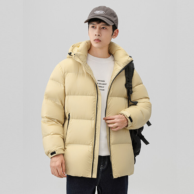 New Winter Men'S Casual Hooded Warm And Cold Resistant Down Jacket Fashion Versatile Thickened Loose 90 White Duck Down Coat