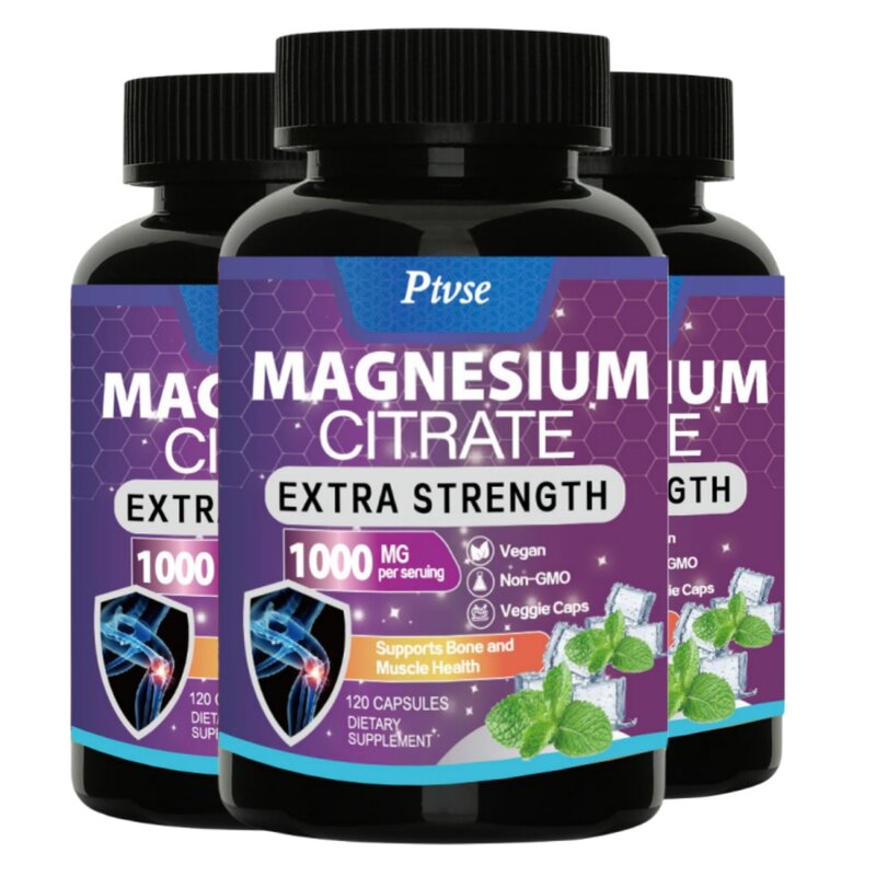 Magnesium Citrate Capsules 1000 Mg - Maximum Absorption for Muscle, Nerve, Bone and Heart Health Gluten Free, Non-GMO