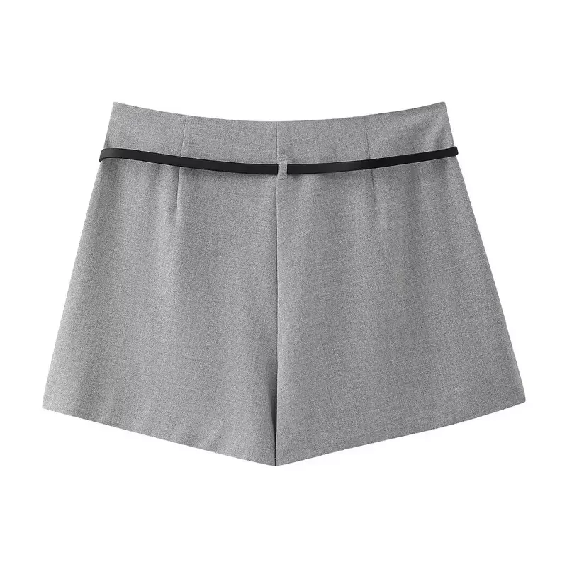 Women 2024 New Chic Fashion With belt Casual Wide pleated Shorts Skirts Vintage High Waist Side Zipper Female Skorts Mujer