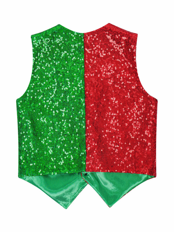 Kids Boys Christmas Costume Color Block Sequins Vest Choir Jazz Dance Waistcoat Xmas New Year Party Stage Performance Dancewear