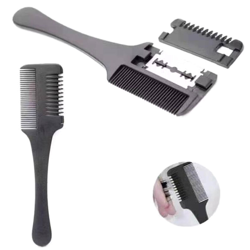 1 buah sisir potong rambut sikat rambut pegangan hitam dengan pisau cukur Trimmin alat penata rambut Salon