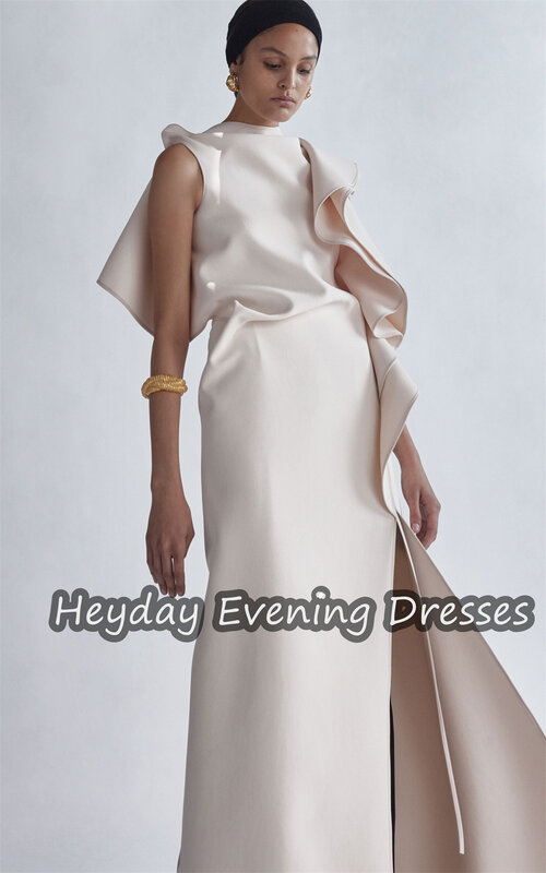 Heyday gaun pesta malam wanita, dress lurus O-neck lipit Saudi sederhana tanpa lengan untuk 2024