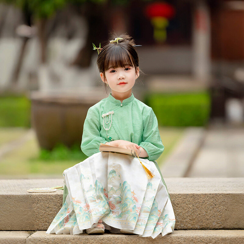 Hanfu Girl Spring and Autumn Clothing Little Girl Horse Face Skirt Set 2024 New Children's Super Immortal Ancient Clothing Chine