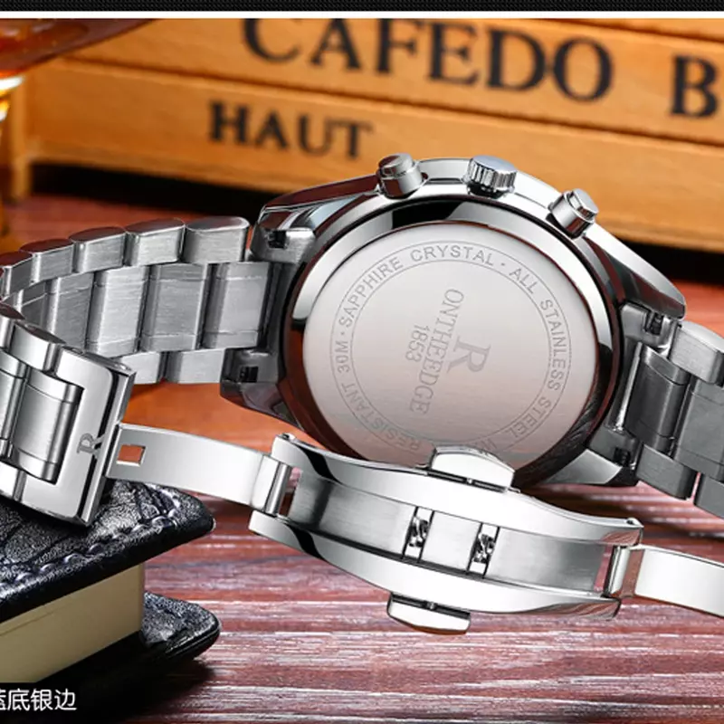 Mens นาฬิกาแบรนด์หรูสแตนเลสทองนาฬิกาควอตซ์ Men Luminous Hands Chrono กันน้ำธุรกิจนาฬิกาชาย