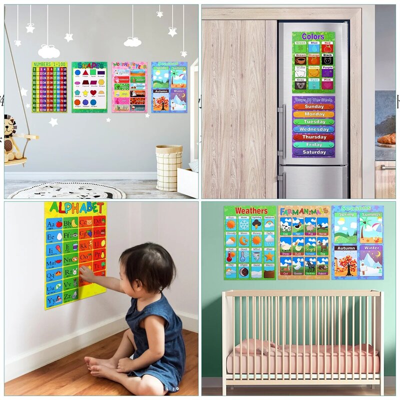 Preschool Learning Posters Wall Charts for Preschoolers Toddlers Kids Kindergarten Classrooms Alphabet