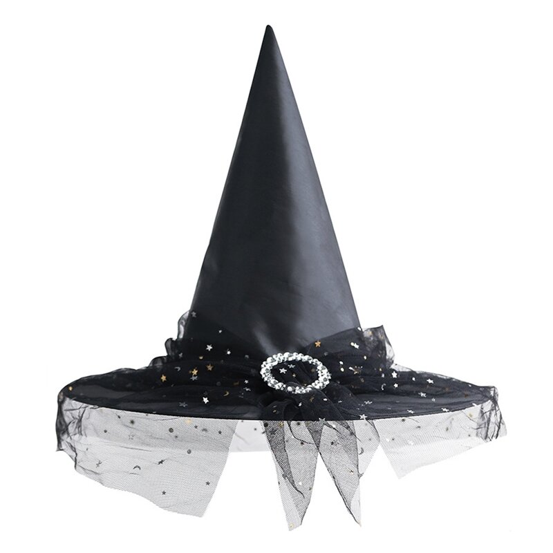Chapéus de bruxa vintage para crianças e adultos, véus de renda, adereços Cosplay Halloween, acessórios para festas