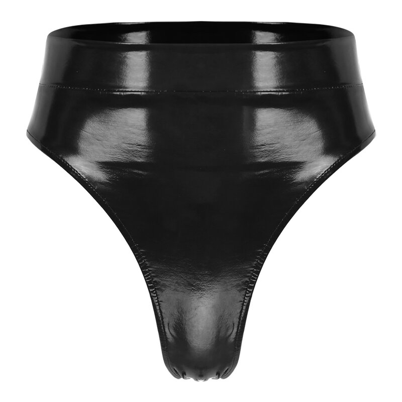 Women Bikini Briefs High Waist Thong WetLook Patent Leather Underwear Adjustable Buckle Belted Panties for Clubwear Pole Dancing