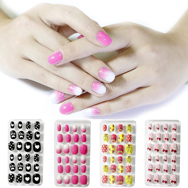 Children Full Cover Candy Color Press On Fake Nails Nail Art False Nails Manicure Tips