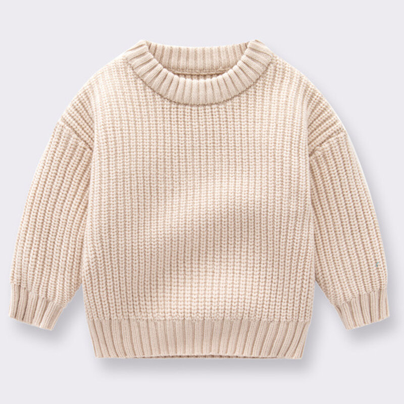 Sweater rajut anak laki-laki dan perempuan, pakaian Sweater Pullover lengan panjang warna polos musim gugur dan dingin untuk bayi cowok dan cewek