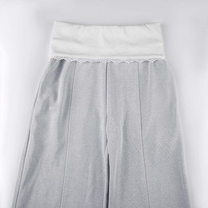Pantalones deportivos informales holgados de pierna ancha para mujer, color contrastante