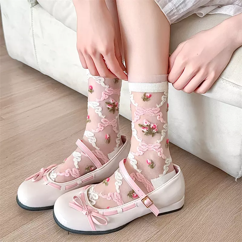 ถุงเท้าผู้หญิง3คู่/ล็อตถุงเท้าฤดูร้อนใหม่บางถุงเท้าลูกไม้หวานถุงเท้าระบายอากาศได้ดีโปร่งใสผู้หญิงสวมใส่สบาย