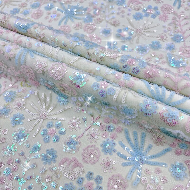 Materiali in tessuto di paillettes per abiti da sposa e abiti da festa, tessuto da ricamo con paillettes floreali per il design