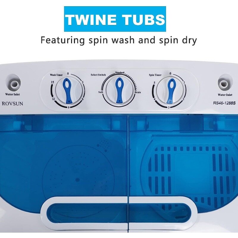 ROVSUN-Machine à laver portable, lave-linge et sèche-linge électrique, avec lave-linge (9 artériels) et essoreuse (6 artériels), 15 livres