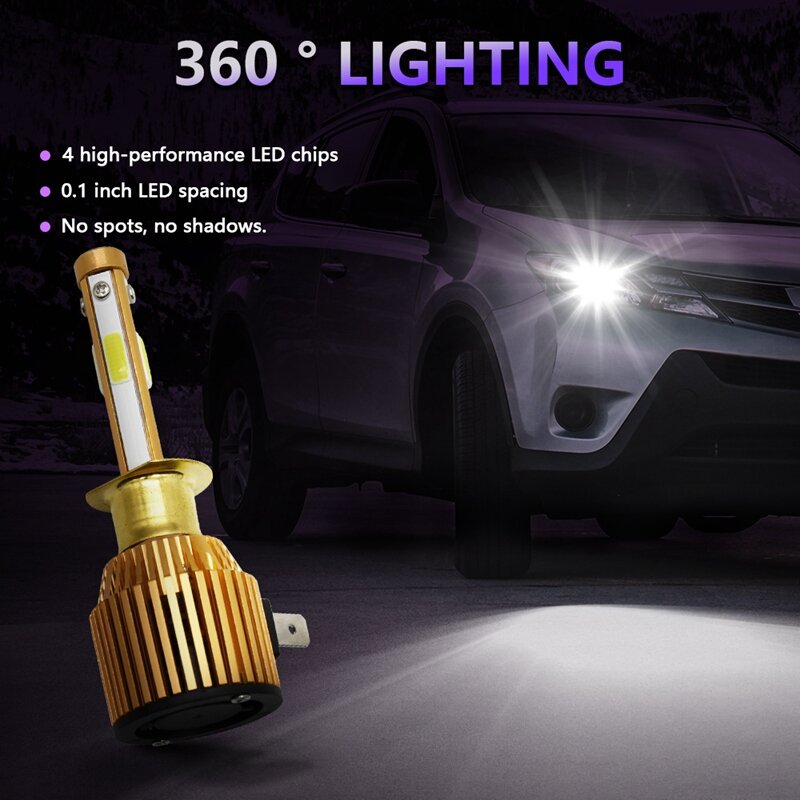 LED車のヘッドライト電球,フォグライト,運転,ランニングライト,白,40W, 6000k,10-32v,2個