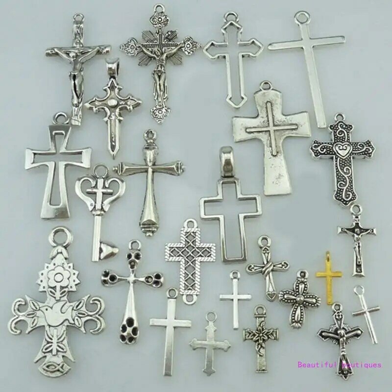 Fournitures fabrication colliers rétro pour femmes, 25 pièces, pendentif croix, cadeau d'anniversaire, livraison directe