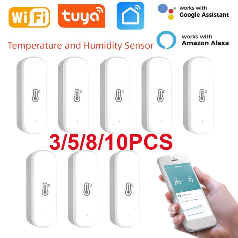 Sensor temperatur dan kelembapan Wifi Tuya, termometer rumah pintar Sensor higrometer bekerja dengan Alexa Google kehidupan rumah cerdas
