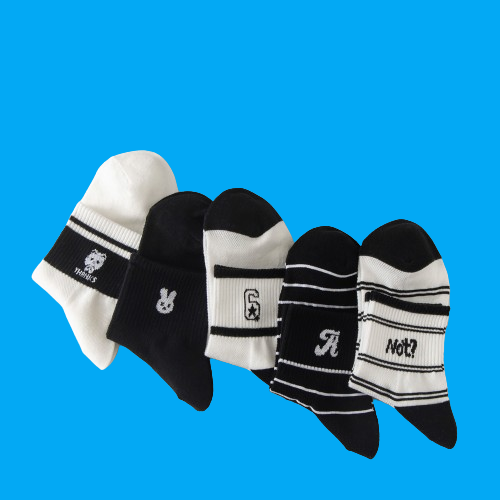 Chaussettes à rayures noires et blanches pour femmes, tube moyen, coton fin, maille de sport, été, 5/10 paires