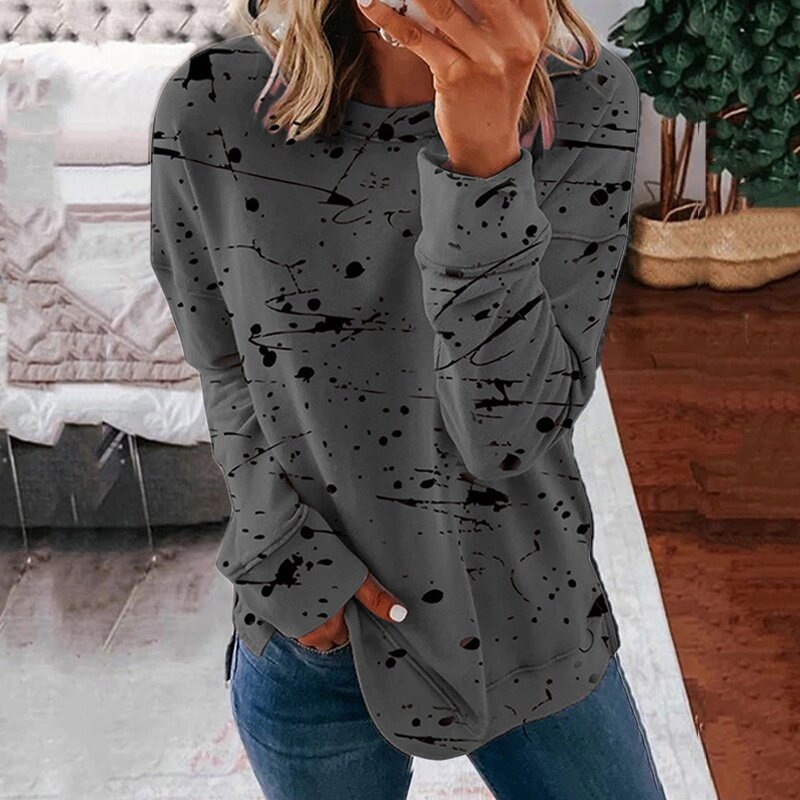 Summer Tops Women Fashion Clothes Casual Long Sleeved Shirts O-neck Pullover Sweatshirts Ladies Cotton Blouses Printed T-Shirts