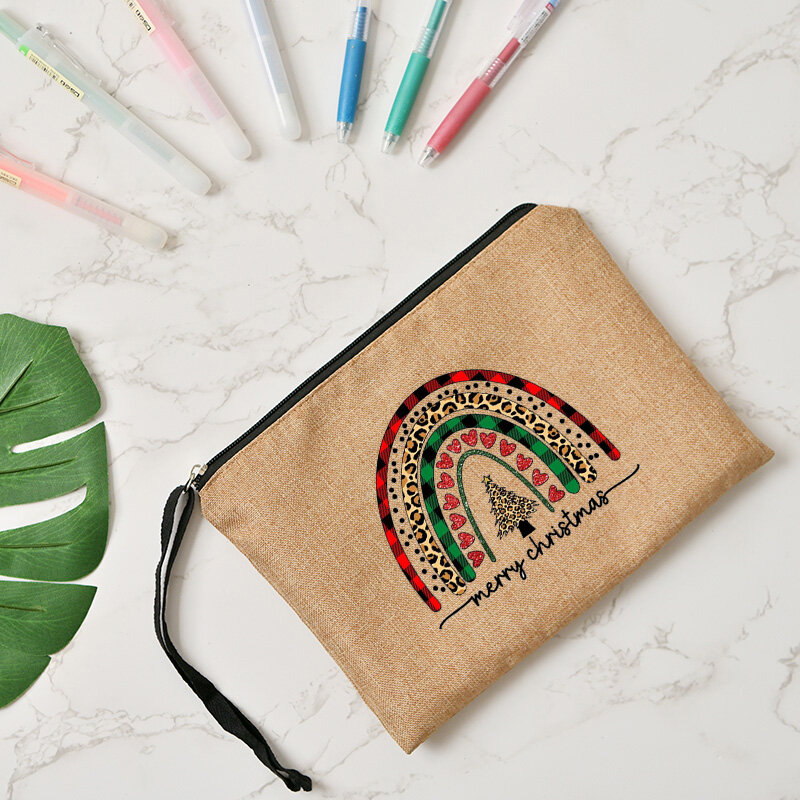 Rainbow print Organizer Zipper Canvas Handbags Christmas Series Makeup Pouch borsa per cosmetici da donna articoli da toeletta da viaggio regalo di stoccaggio