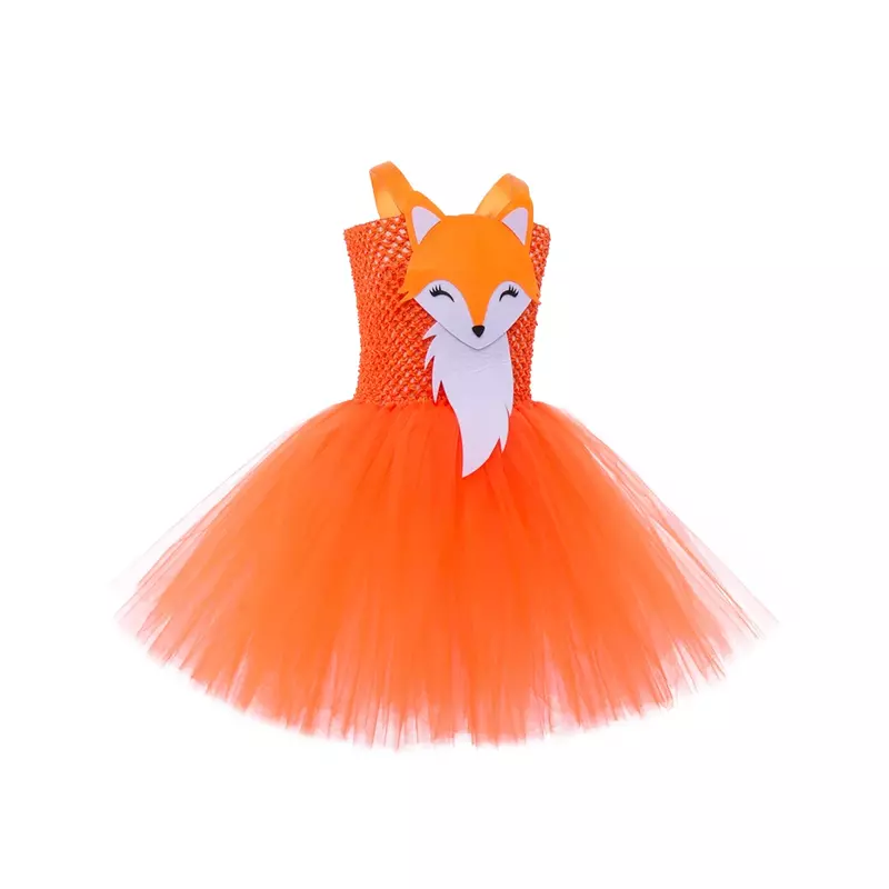 Pomarańczowa sukienka z Tutu Miss Fox dla dziewczynek z motywem leśnym kostiumy Cosplay dla dzieci sukienki na imprezę urocze zwierzę przebranie urodziny