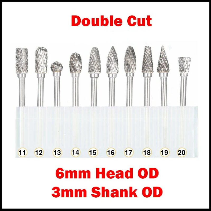 Tungsten Carbide Woodworking Milling Cutter, Polimento Cabeça Rotary File, Double Cut CNC Tool Grinder, 3mm Shank, 6mm OD