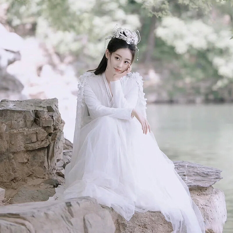 Vestido antigo traje Hanfu, Dança clássica branca vestido antigo