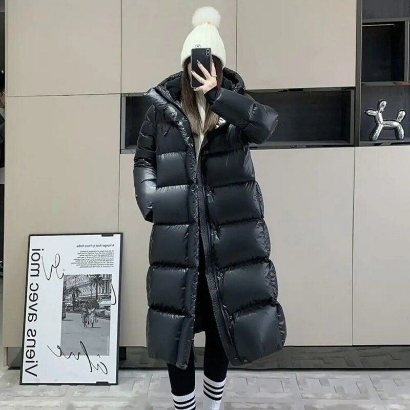 Женский длинный пуховик, Корейская Парка выше колена, повседневное плотное теплое пальто, модель R504, новинка зимы 2024