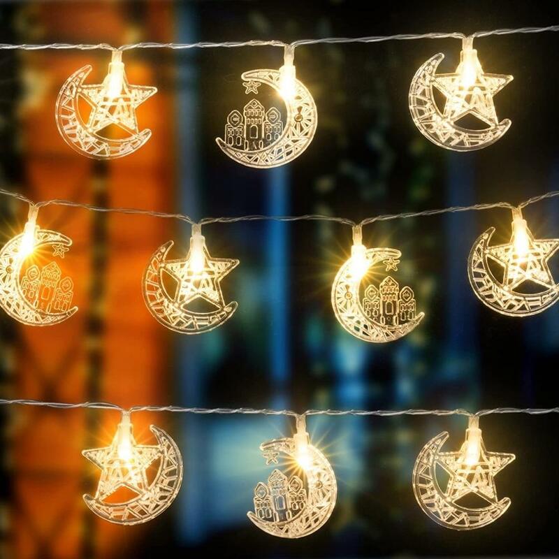 Guirxiété lumineuse Eid Mubarak Star Moon, décoration du Ramadan 2024 pour la maison, fête musulmane islamique, Battry 621.5 m 10LED, 2 pièces