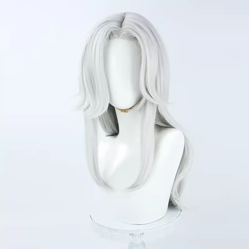 ZYR Semisenol Wig serat sintetik, wig permainan Genshin perak abu-abu bergelombang rambut keriting silikon simulasi kulit kepala