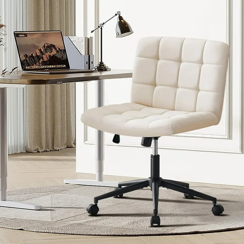 Swivel Criss Cross Legged Chair with Wheels for Home Office, Wide Armless Desk Chair Height Adjustable Comfy Seat