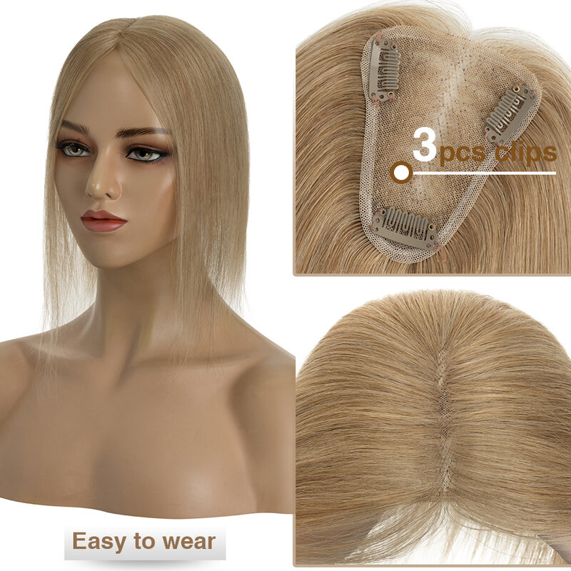 S-noilite-Toppers de cheveux humains faits à la main pour femmes, partie centrale Mono Topper, perruques de cheveux naturels, extensions de pince à nœud unique, 8x10cm